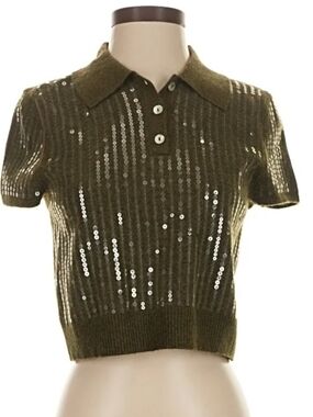 Camila Coelho Olive Green Knit Top With Sequins